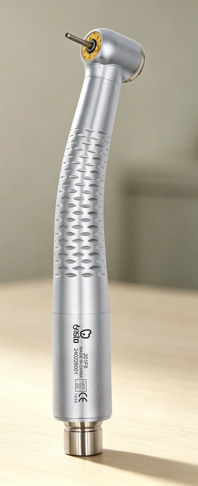 LED turbine handpiece with torque head and grooved grip (201F6)