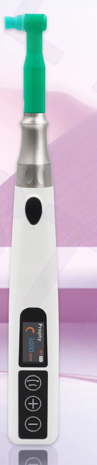 Cordless prophy handpiece with display and green disposable prophy angle
