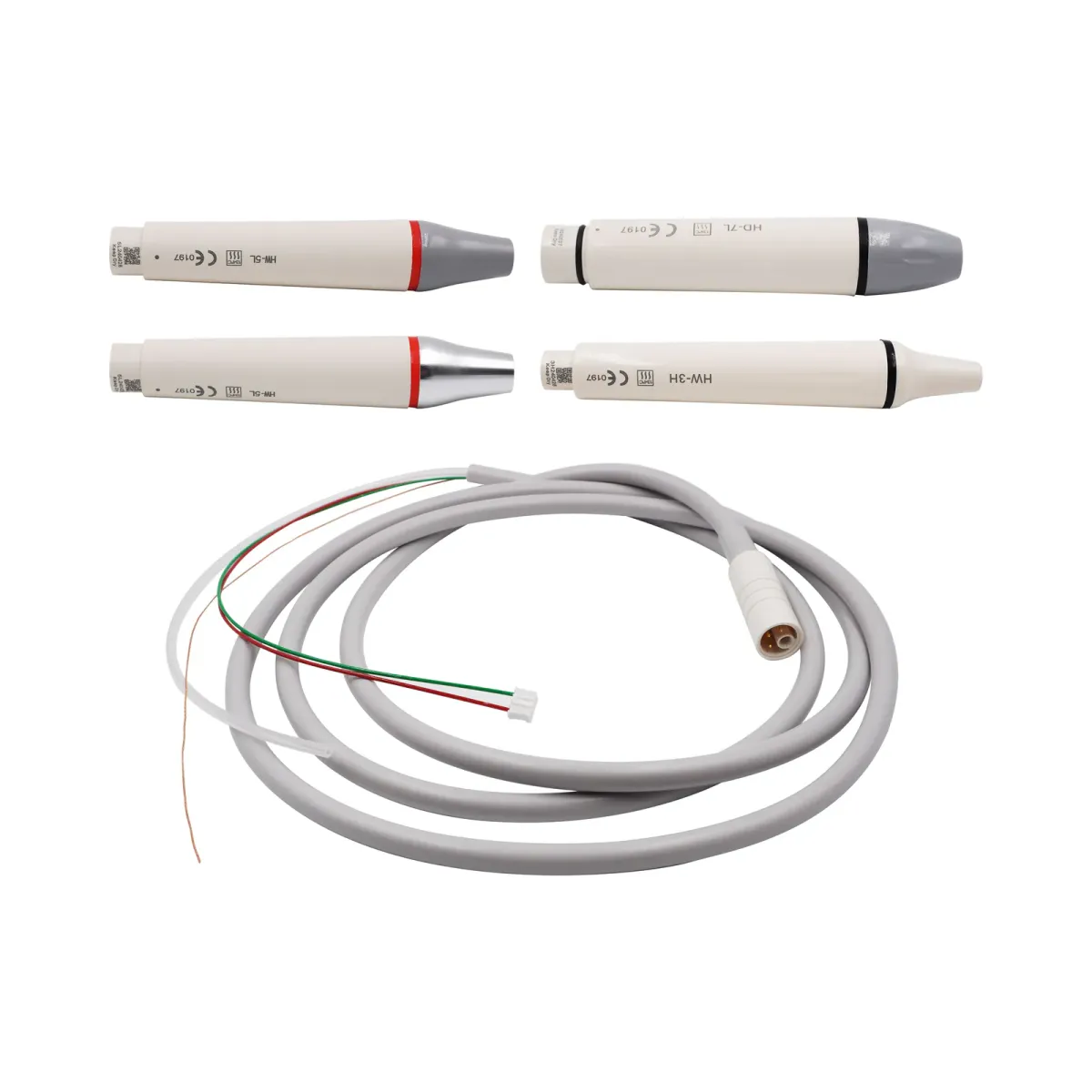 Scaler handpieces HW-5L (two nose versions), HD-7L and HW-3H with a connection cable