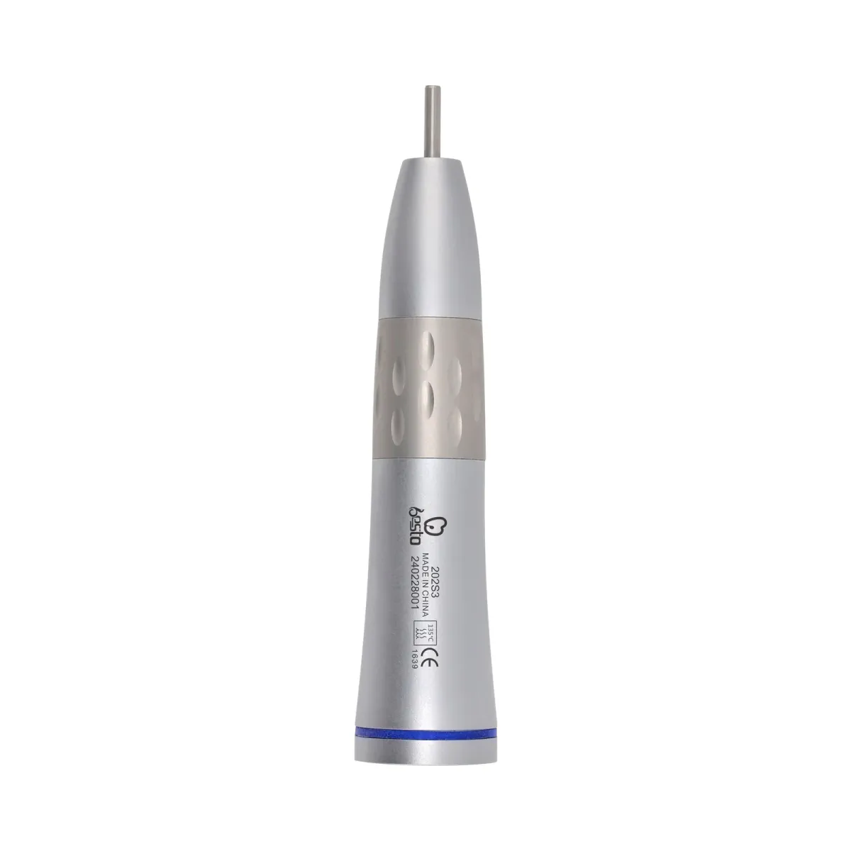 Straight handpiece with blue ring and textured grip band (202S3)